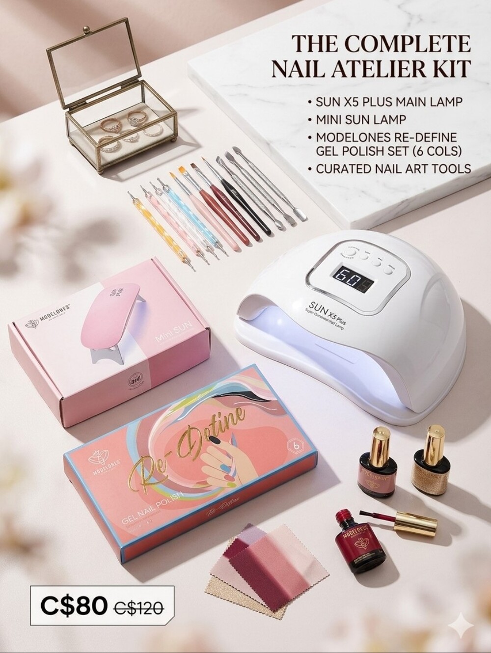 UV LED Nail Lamp, With 6 Gel Polishes, A Mini Lamp And Nail Art Tools